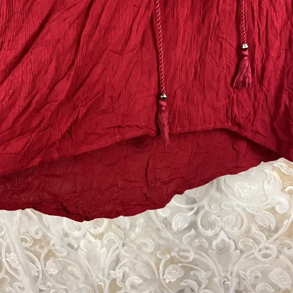 Artesia Boho Chic Peasant Blouse Red Lace trim lace up long sleeve shirt Medium - Picture 8 of 13